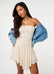 Lace Asymmetric Mini Dress