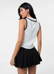 Half Zip Crop Polo Top With Contrast Piping