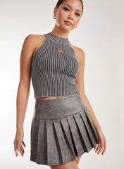 Stone Wash Pleated Mini Skirt