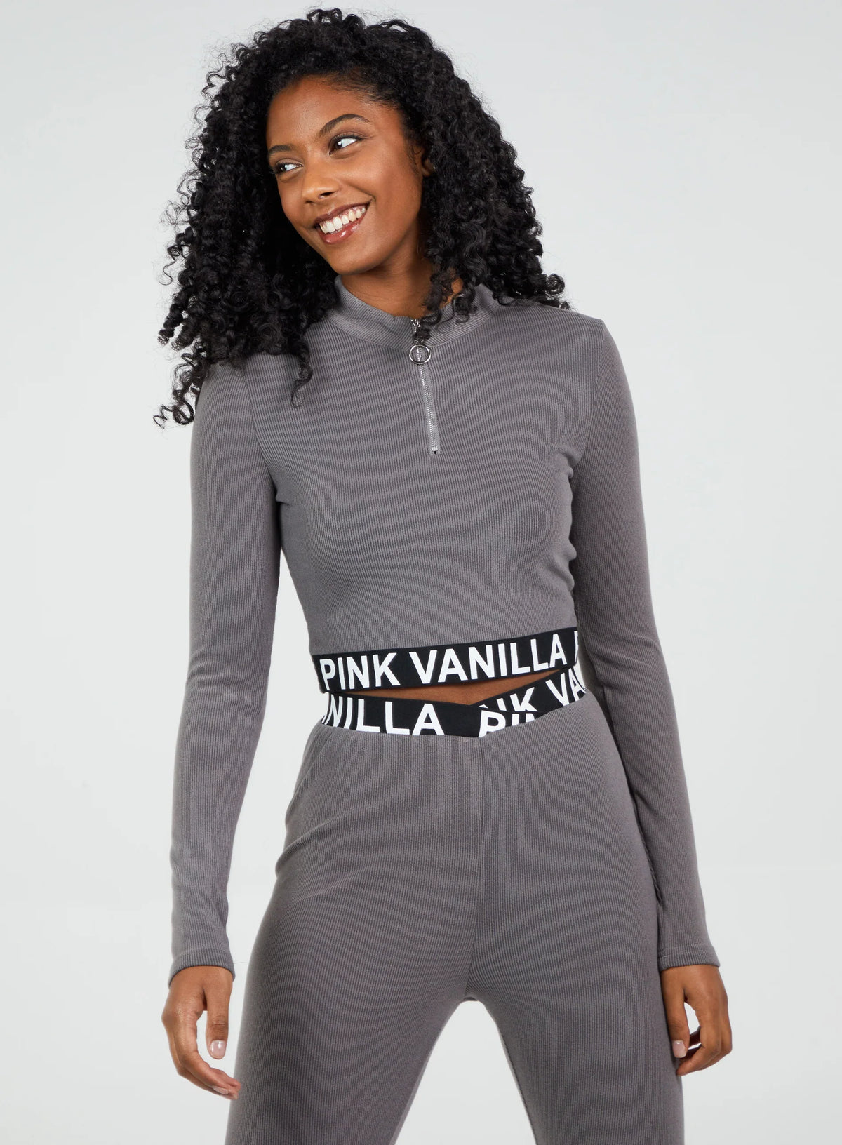 Long Sleeve Ribbed Pink Vanilla Logo Top