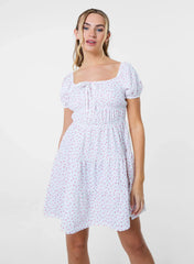 Ditsy Puff Sleeve Tiered Mini Dress