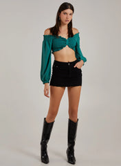 Twist Front Balloon Sleeve Crop Top