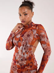 Graphic Floral High Neck Dress