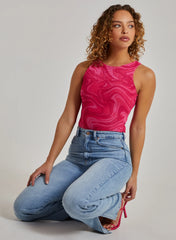 Swirl Print Mesh Sleeveless Bodysuit
