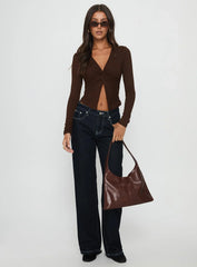 No Hard Feelings Twist Long Sleeve Top Brown