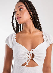 Textured Puff Sleeve Key Hole Dress