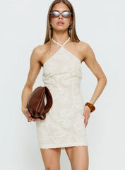 Ivo Floral Detail Halter Mini Dress White