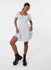 Puff Sleeve Polka Dot Tiered Mini Dress