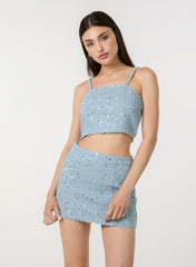 Sequin Embellished Denim Top