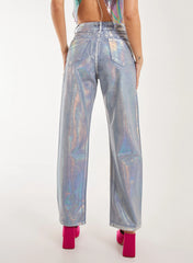 Metallic Silver Foil Coated Jeans