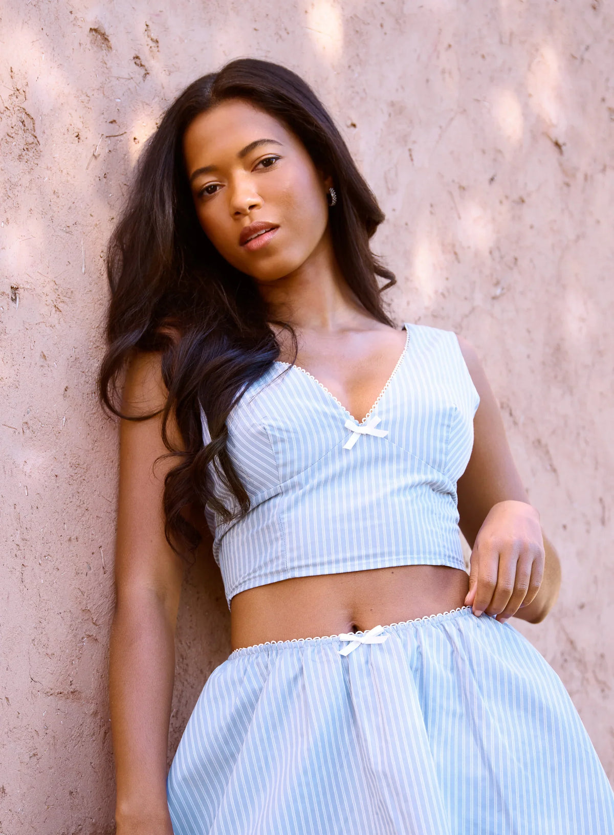 Stripe Shirred Crop Top