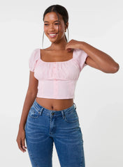 Puff Sleeve Broderie Detail Top