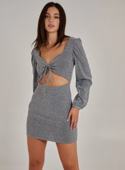 Glitter Puff Sleeve Cut Out Dress