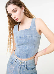 Diamante Denim Corset Top