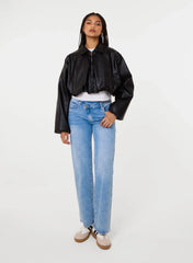 Faux Leather Puffball Jacket