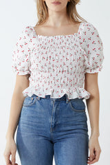 Short Sleeve Ruched Cherry Top
