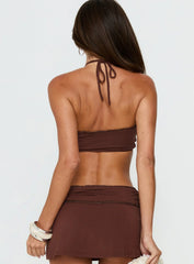 Jannelle Tie Neck Micro Crop Top Brown