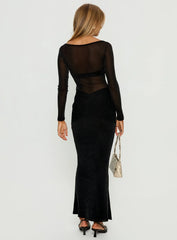 Joceline Long Sleeve Sheer Maxi Dress Black Shimmer