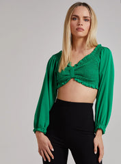 Twist Front Balloon Sleeve Crop Top