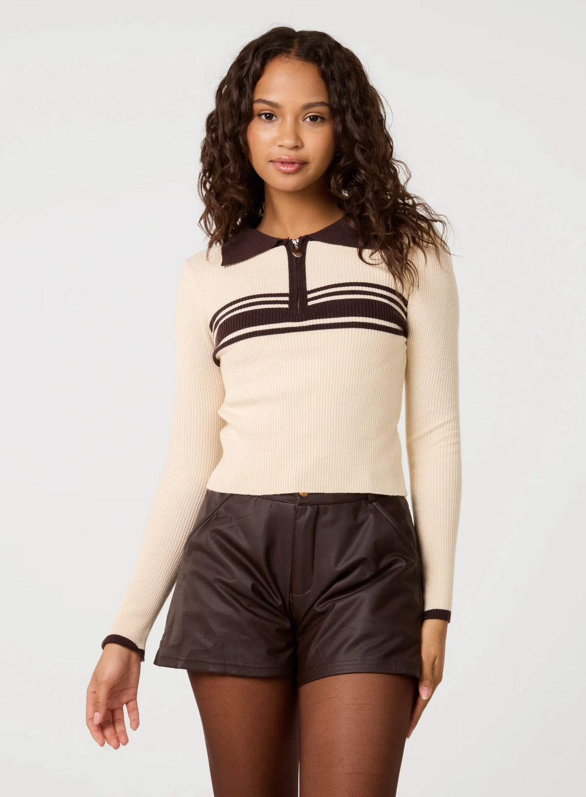 Stripe Front Zip Up Sweatshirt