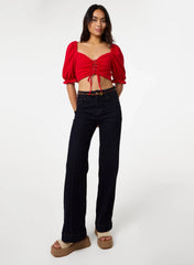 Puff Sleeve Criss Cross Detail Top