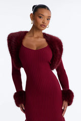 Rare Catch Fur Cardigan Sweater Midi Dress Set
