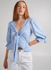Ditsy Print Tie Front Crop Top