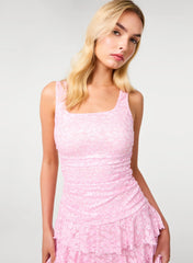 Printed Lace Square Neck Dress