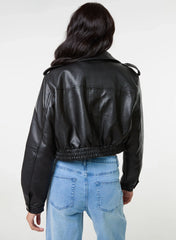 Pocket Detail PU Cropped Bomber Jacket
