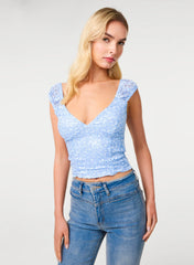 V Neck Lace Crop Top
