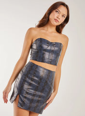 PU Snake Print Bandeau Top