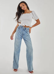 Puff Sleeve Square Neck Shirred Top