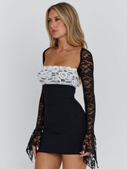 OMERA MINI DRESS BLACK WHITE