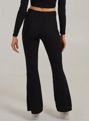 Wide Ribbed Flare Trousers