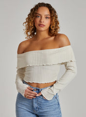 Wide Brushed Ribbed Bardot Top