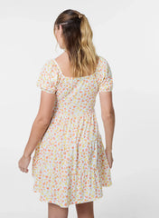 Ditsy Puff Sleeve Tiered Mini Dress