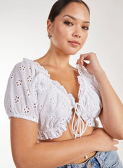 Broderie Puff Sleeve Tie Top