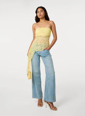 Allover Embroidered Flower Wide Leg Jeans