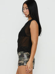 Orya Sheer Drape Off Shoulder Top Black