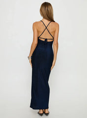 Lucita Cowl Side Split Maxi Dress Navy Sparkle