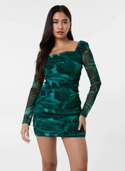 Mesh Marble Long Sleeve Mini Dress