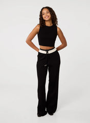 Ribbed Contrast Waist Wide Leg Joggers