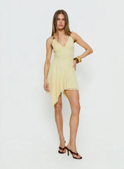 Rush Beaded Asymmetrical Halter Mini Dress Yellow