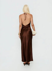 Yazmeina Halter Keyhole Maxi Dress Brown