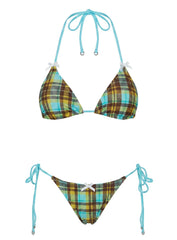 Jenner Triangle Bikini Top Blue Check Multi