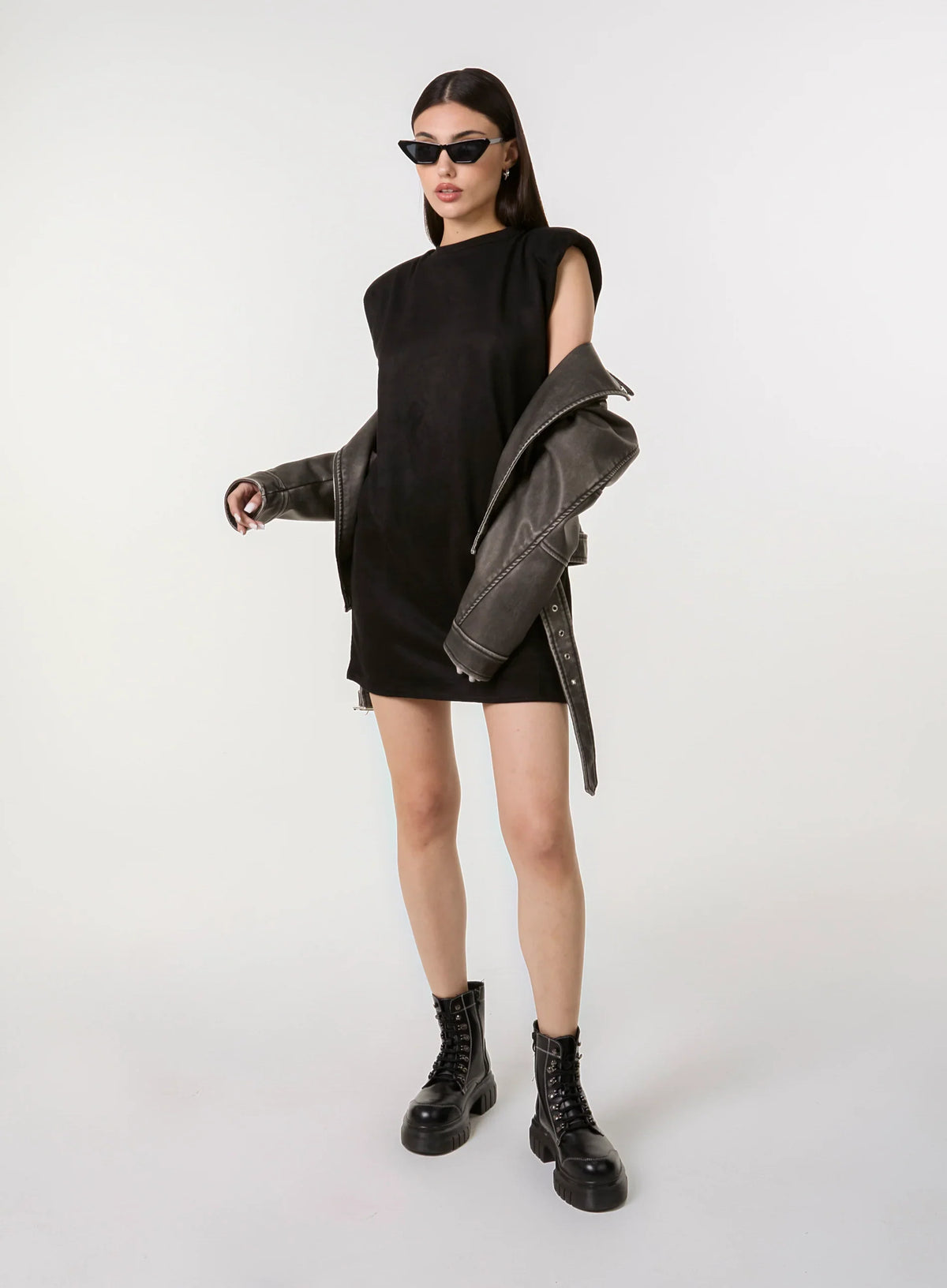 Suedette Shoulder Pads Sleeveless Dress