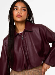 Faux Leather Puffball Jacket
