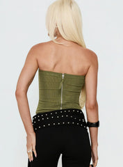 Oscuro Longline Mesh Corset Top Khaki