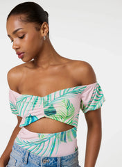 Tropical Bardot Cut-Out Bodysuit