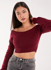Off Shoulder Crop Knit Top